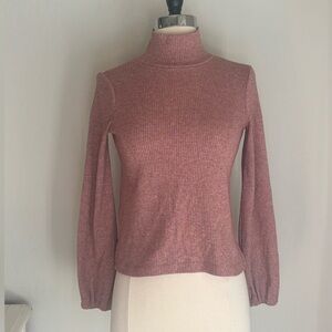 Madewell Ribbed Knit Bubble Sleeve Turtleneck Sweater Heathered Pink, Size XS